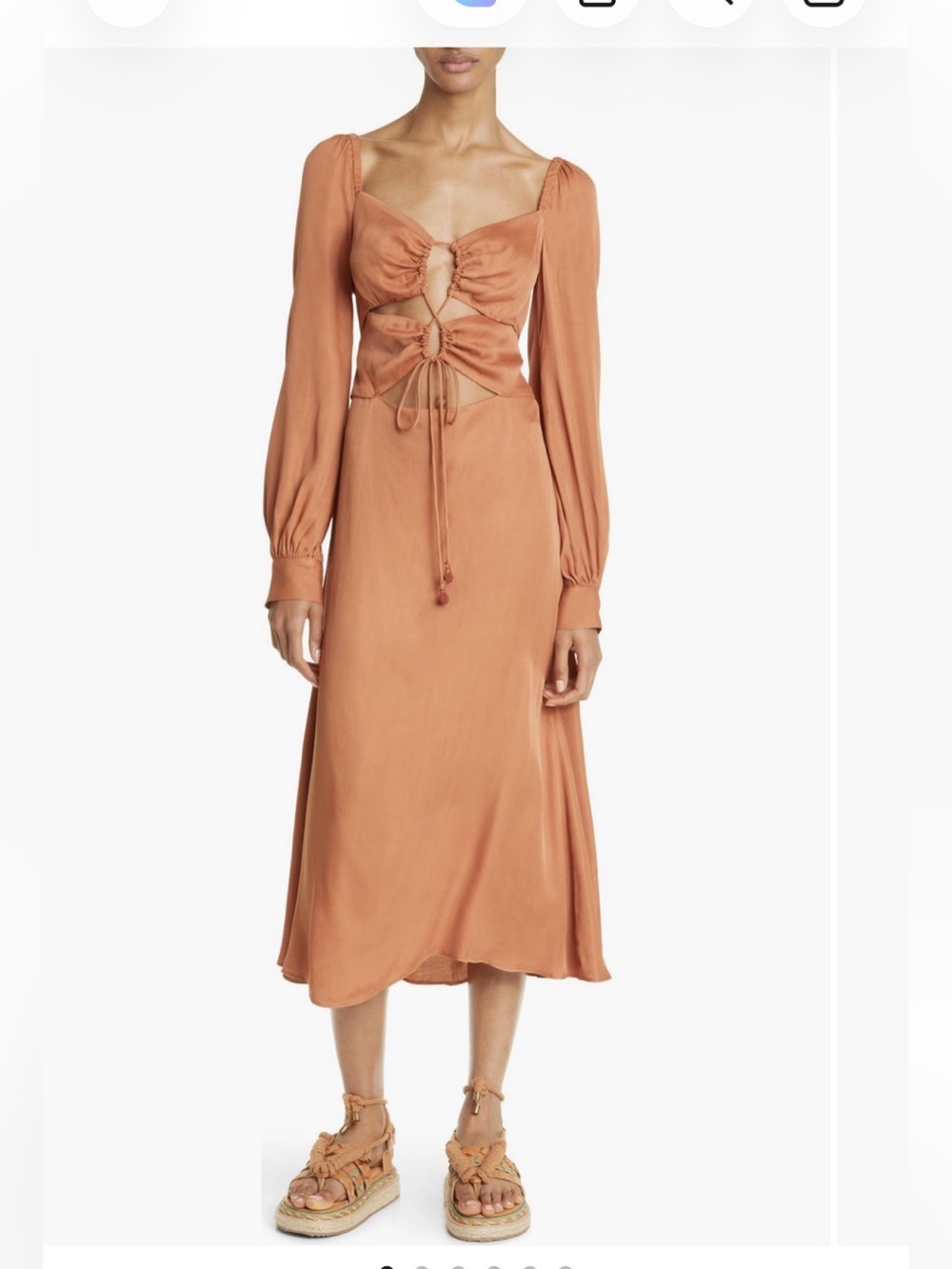 Farm Rio Caramel Cutout Front-Tie Satin Midi Dress